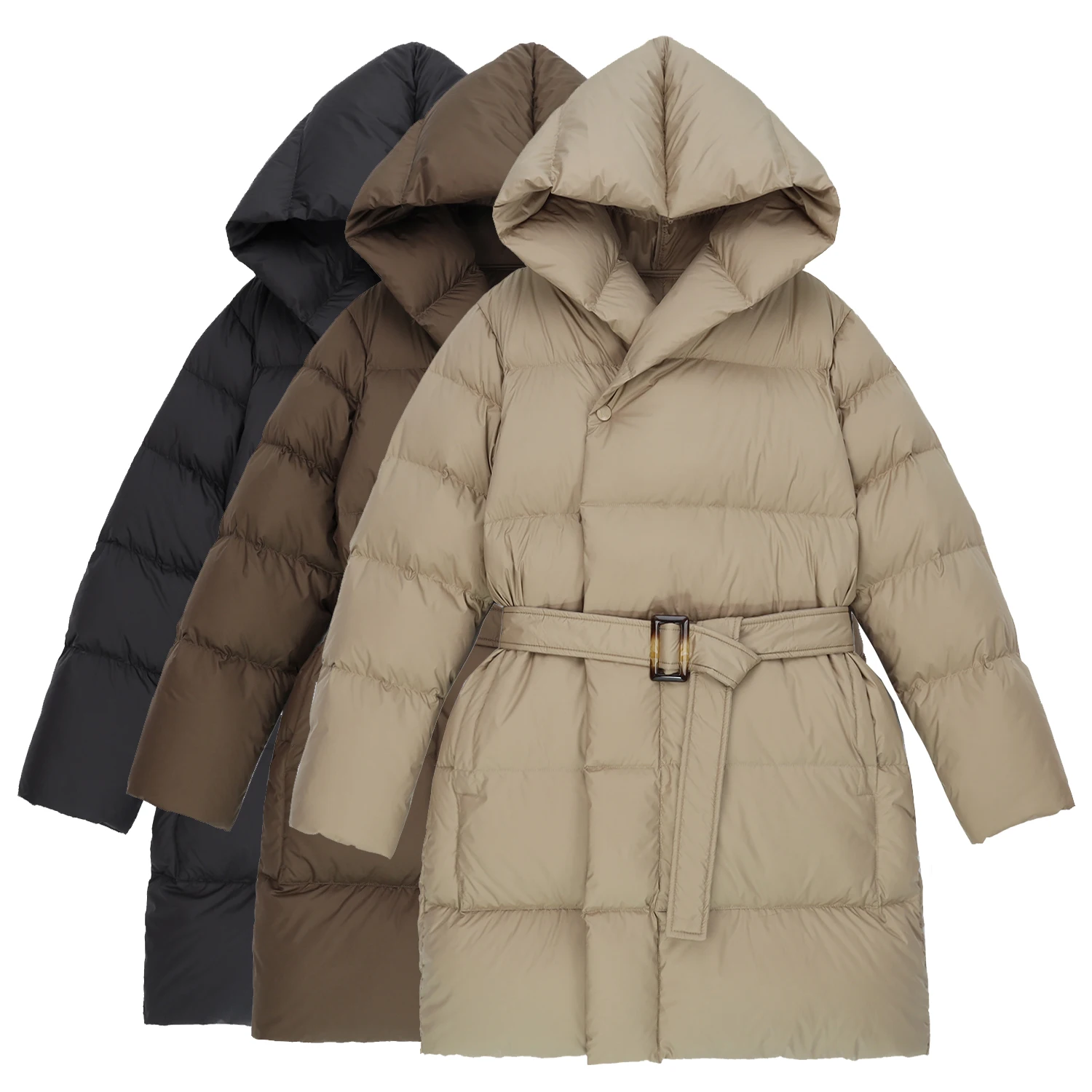 Mid-length Women Down Jacket 2023 Winter New Solid Color Hooded White Duck Down Coats Casual Thermal Ladies Overcoat