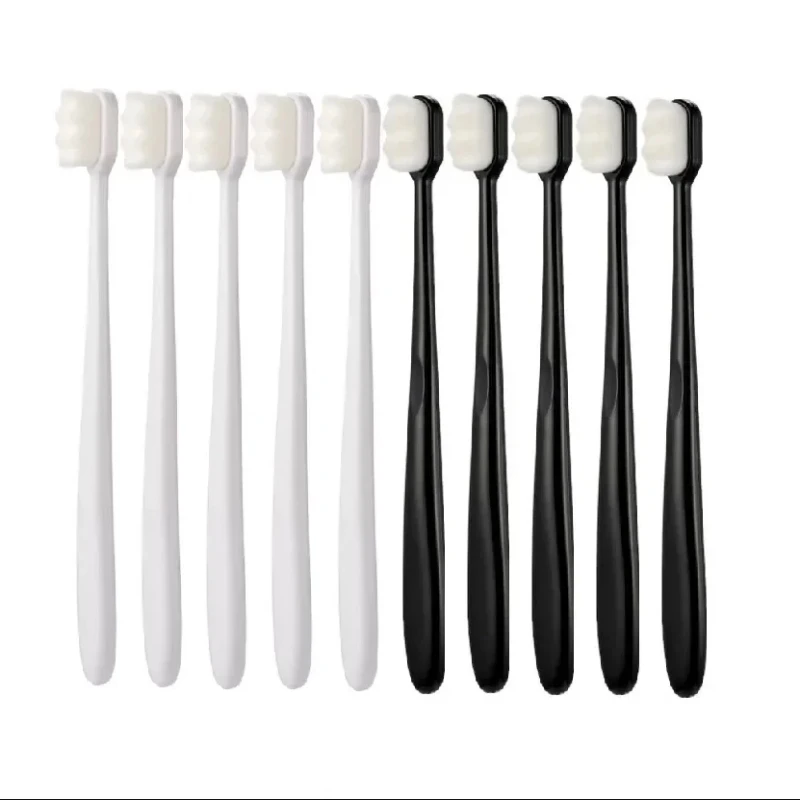 10Pc Toothbrush Million Nano Bristle Ultrafine Adult Tooth Brush Teeth Deep Cleaning Dental Oral Care Brush Portable Black White