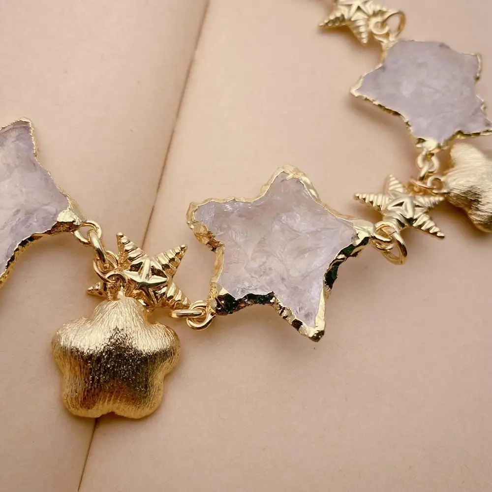 

Y·YING прозрачный кварц грубая форма звезды матовые бусины позолоченная цепочка-колье ожерелье