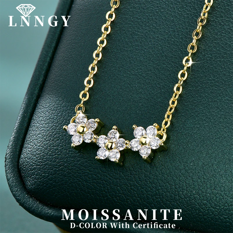 Lnngy Certified 2mm Moissanite Diamond Necklace Niche Light Luxury Cute Flower Pendant Necklace for Women Friend Birthday Gift