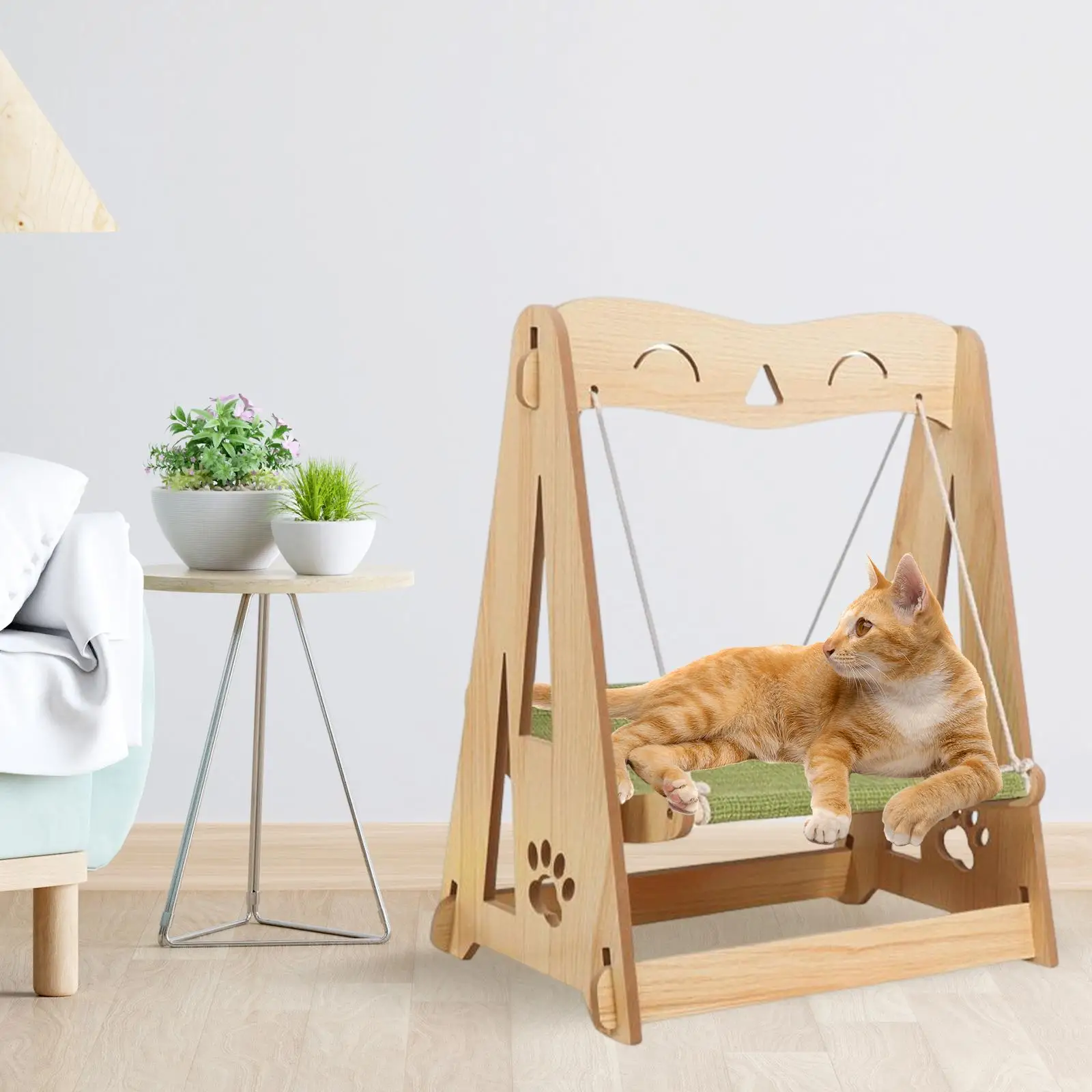 Cat Hammock Lounger Cat Bed Durable Wooden Frame Pet Hanging Swing Elevated Pet Bed Cat Chair for Indoor Cats Easy Assembly