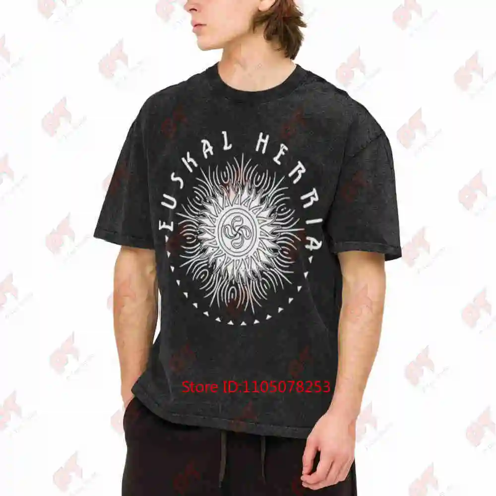Lauburu Basque Herria Print Emblem Vintage Washed Tee Pure Cotton T-Shirt