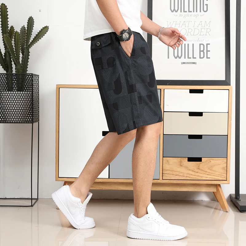 Men's Summer Vintage Geometric Printed Pockets with Elastic High Waisted Casual Sports Loose Trousers Fashion Office Lady Shorts