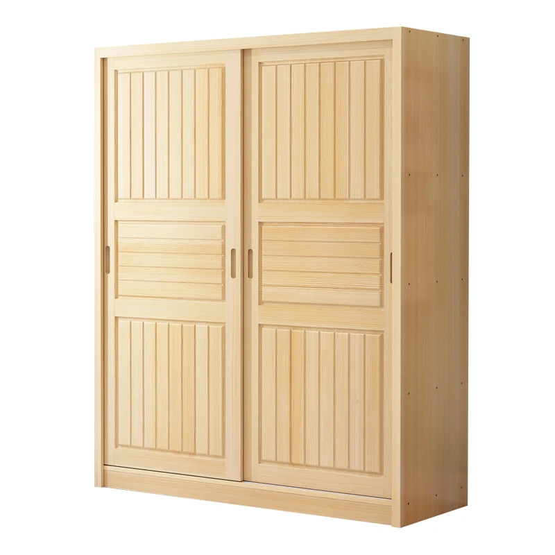 

Modern Sliding Door Wardrobe Made of Pure Solid Wood Children's Storage Cabinet with 3 Shelves & 3 Drawers