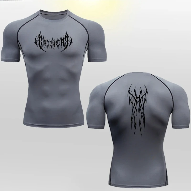 High Quality Round Collar Tops Sports Spring Autumn Fitness T-shirt Men  Quick Drying Elastic Tight T-shirt Sport Running Tees