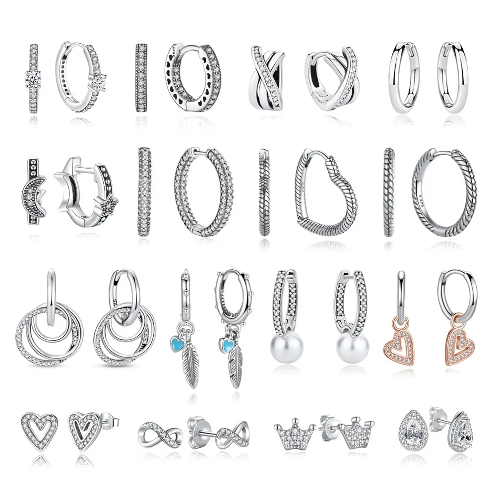 Pendientes de Plata Originales 2026, Aros con Cristales para Mujer, Oro Rosa, Corona, Corazón, Infinito, Abeja, Joyería