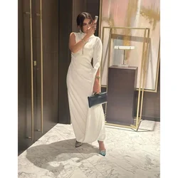 Customized Elegant One Shoulder Evening Dress HIgh Neck Long Sleeves Jersey Saudi Arab Prom Gown A-line Arabian Formal Dresses