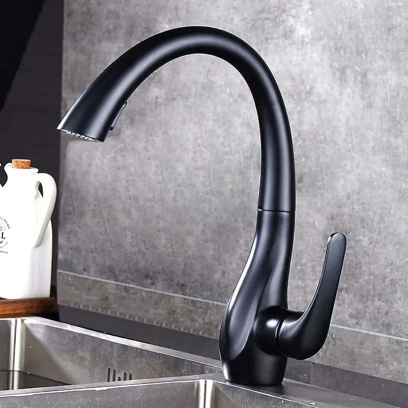 BAKALA Single Handle Pull out Kitchen Faucet Silver 360 Rotation Black Sink Mixer Tap BR-8820