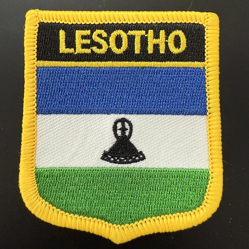 7*6cm Lesotho Flag Shield Shape Iron on Embroidery Patches Saw on Transfer Patches Sewing Applications for Clothes Back Pack C