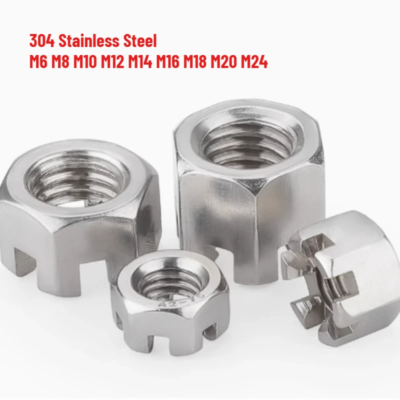 M6 M8 M10 M12 M14 M16 M18 M20 M24 GB6178 304 Stainless Steel Slotted Round Lock Hexagon Head Hex Slotted Castle Crown Nut