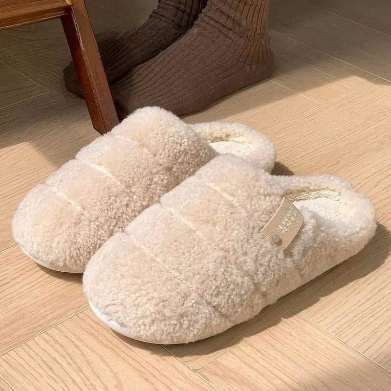 Winter Home Use Anti-Slip Warm Fleece Lined Cotton Slippers for Men And Women Couples Indoor Slippers Comfortable Soft Floor ...