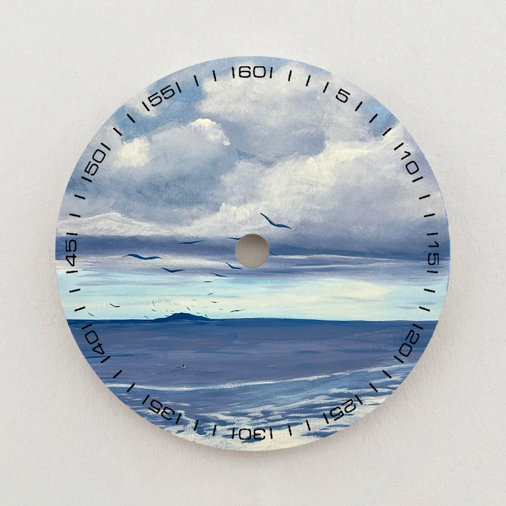 28.5mm NH35 Dial Ocean Seaside Sky Oil Painting Dial Green Luminous Dial Color NH36 Dial Watch Accessories Fits NH35/36 Movement