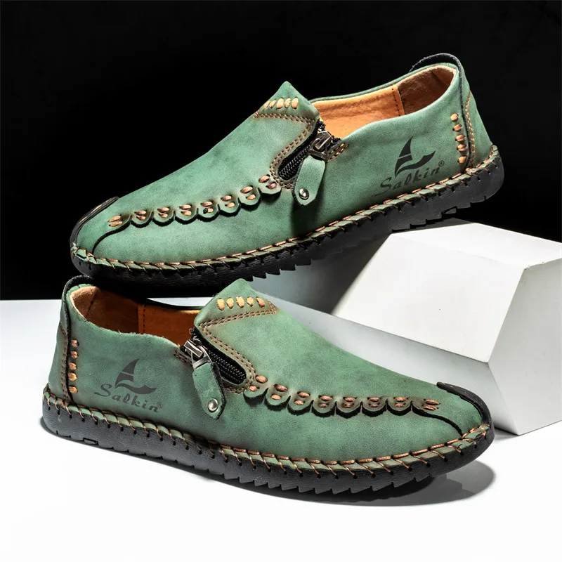 

Retro Fashion Green Men's Loafers Shoes Big Size 48 Breathable Leather Shoes Men Slip-on Casual Shoes for Men zapatos hombre