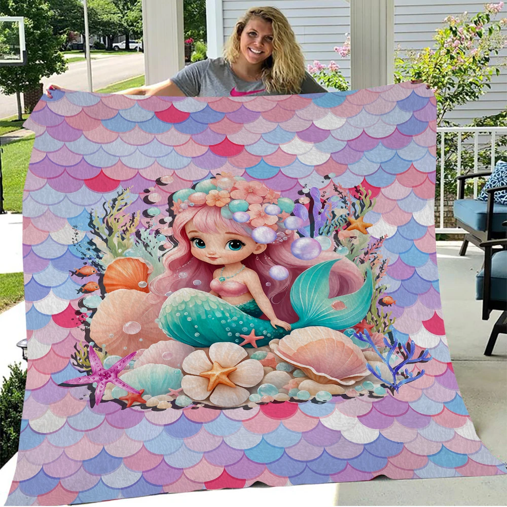 Mermaid Flannel Blanket Warm Comfortable Shell Blanket Sofa Office Airplane Lunch Break Wool Blanket