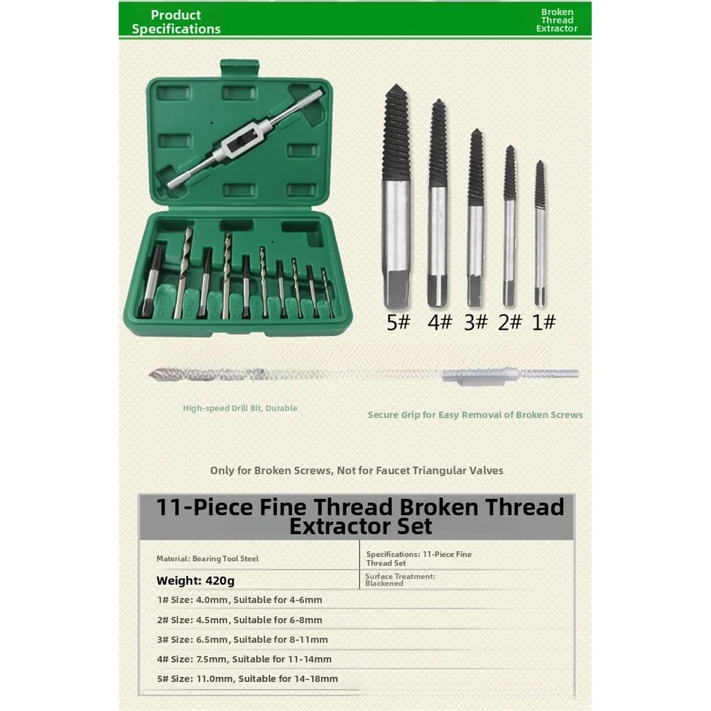 11 Piece Screw Extractor Kit Broken Screw Extractor Reverse Thread Extractors Screw Extractor Set Bearing Tool Steel