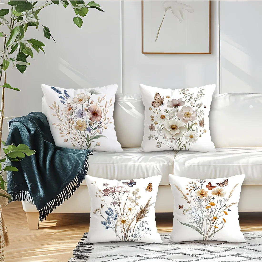 Wildflower Butterfly Pillowcase Printed Polyester 40/45/50cm Throw Pillowcover Decorative Sofa Cushion Pillowslip Home Decor