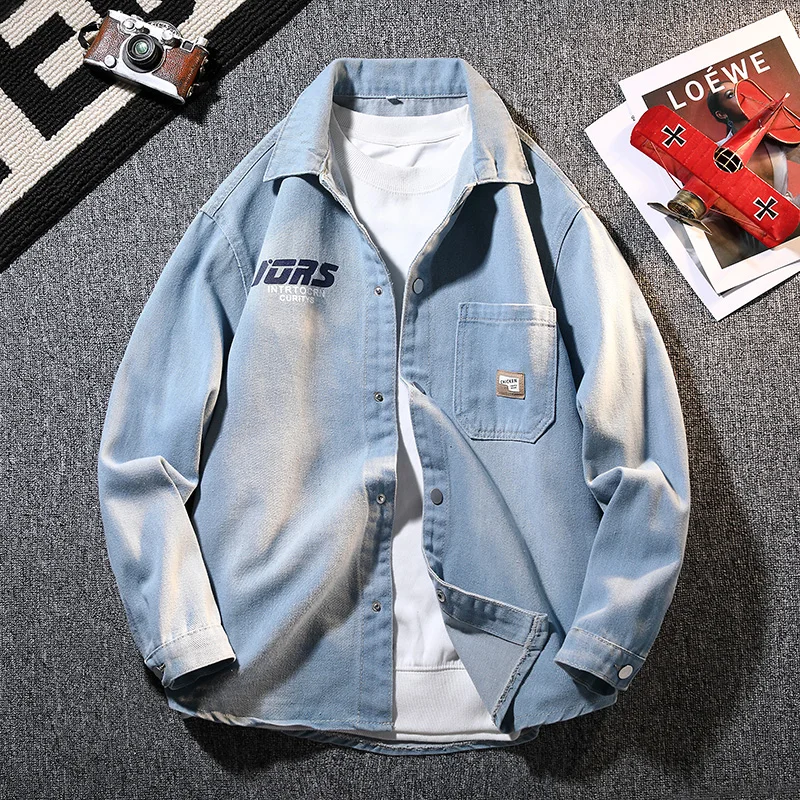 

2026 Spring New Men's High Quality Fashion jacket Trend Comfortable Loose Casual Breathable Printed Long Sleeve Denim Shirt