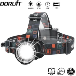 BOIRUiT RJ-2166 Zoom LED Headlamp 1000LM Powerful Headlight Use AA Battery Head Torch Waterproof Camping Hunting Lantern
