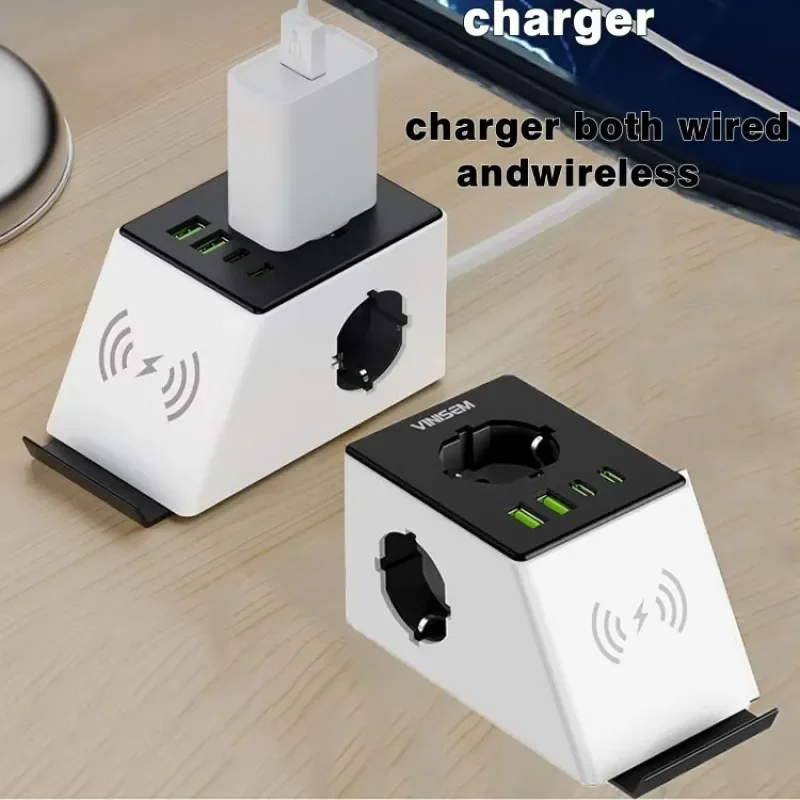 

European Standard 3-Hole 7-Position Socket For Wireless Charging Of Mobile Phones Office Small Type-C Usb Fast Charging Socket