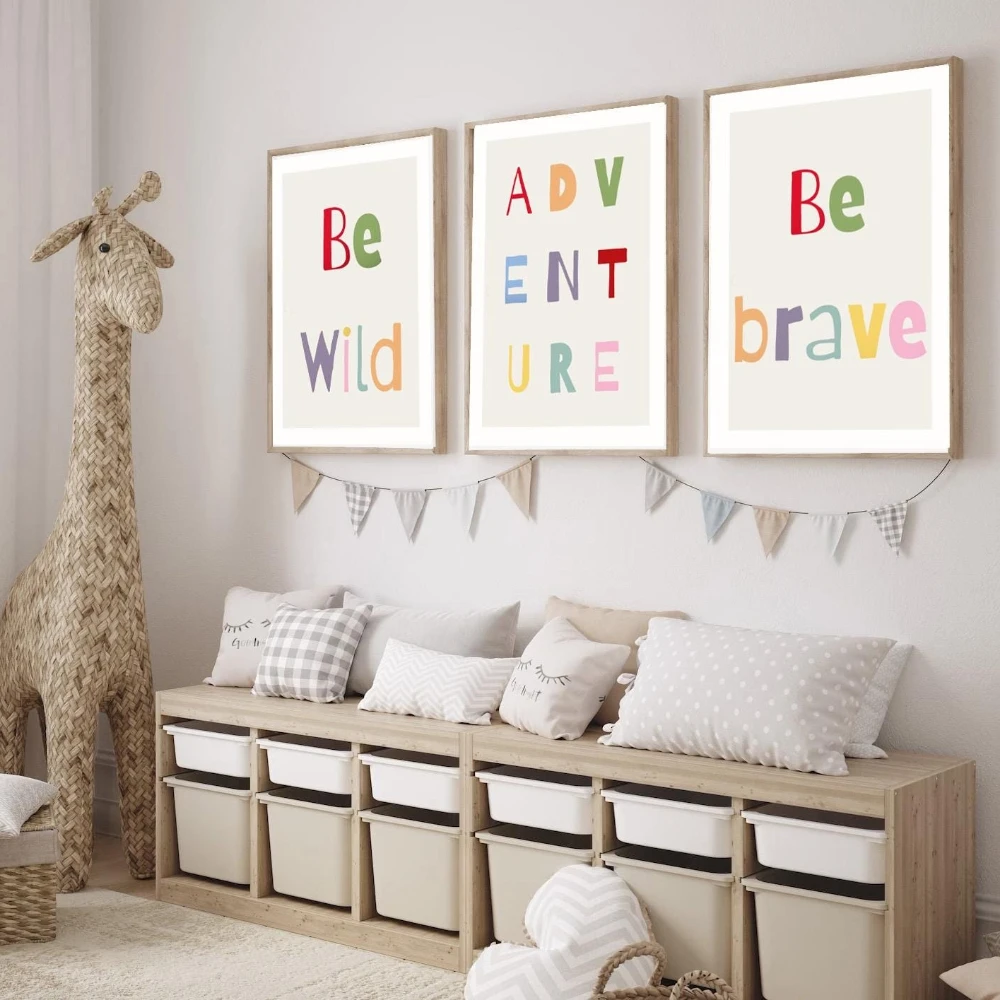 3pcs frameless Canvas Painting 3pcs Colorful, Minimalist, Inspirational Text Art Posters 