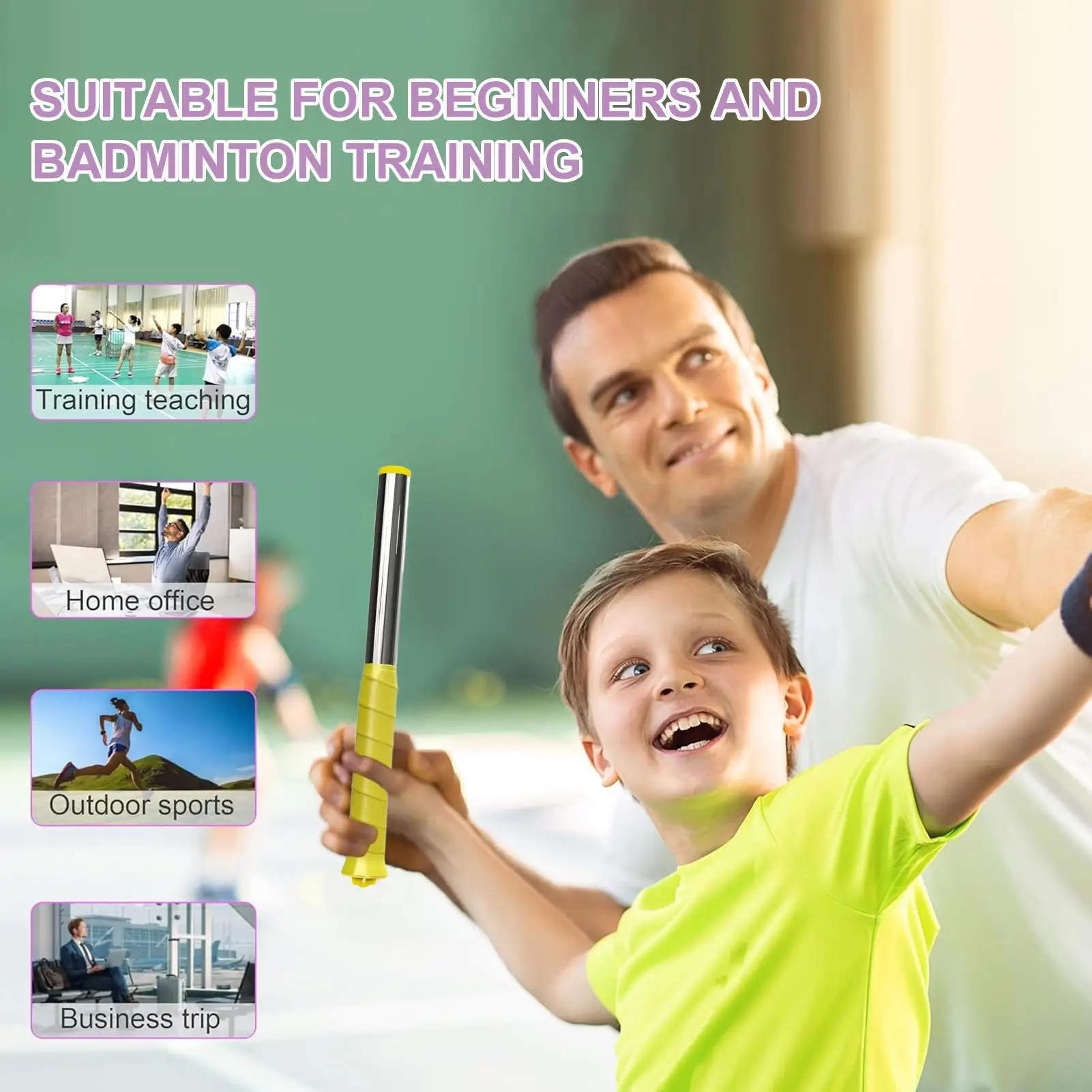 Treinador de balanço de raquete de badminton, aço inoxidável, antiderrapante, confortável, prático, ajuda para prática de balanço de badminton