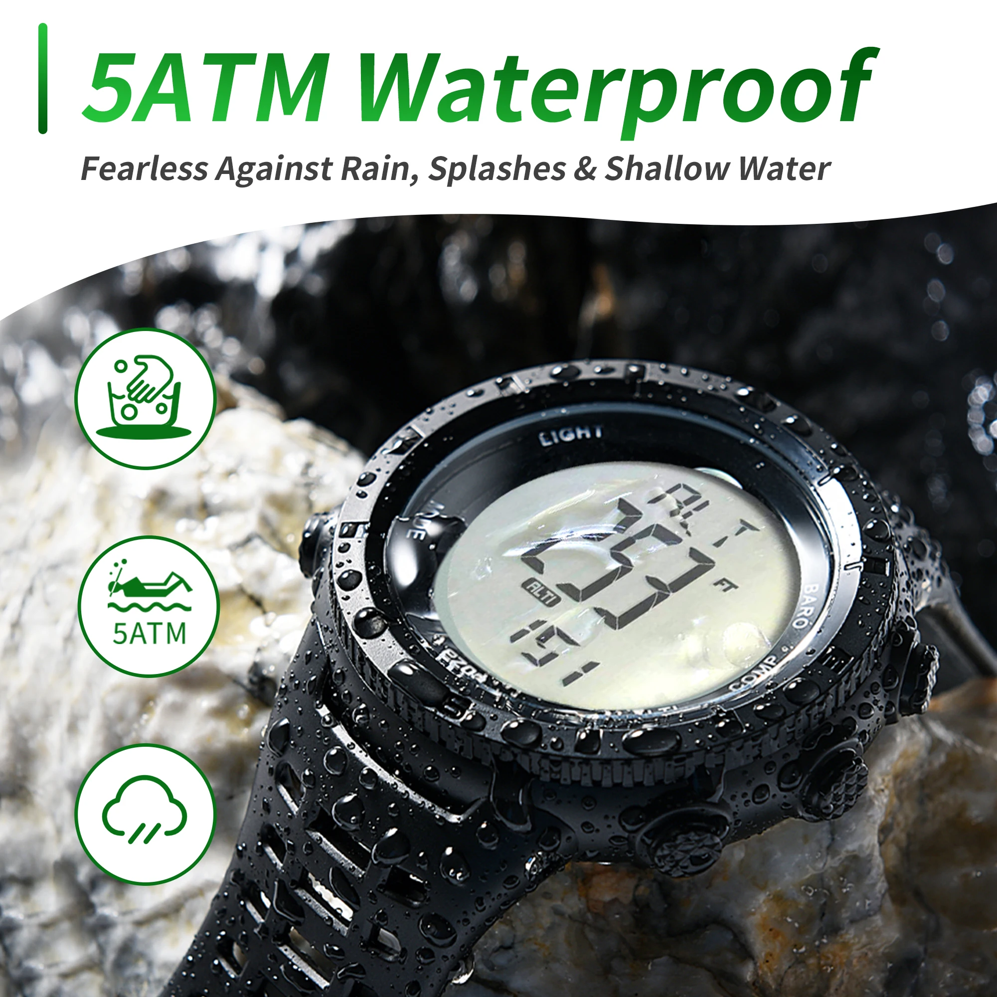 EZON H001 Men\'s Hiking Sports Digital Watch Running Swimming with Altimeter Barometer Compass 5ATM