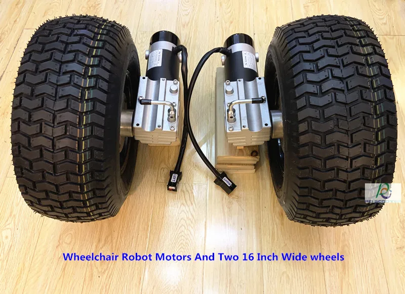 Combined Sales,Brushed Geared Wheelchair Robot Motors with Electromagnetic Brake and Two 16 Inch 16*6.5-8 wheels PEWM16S