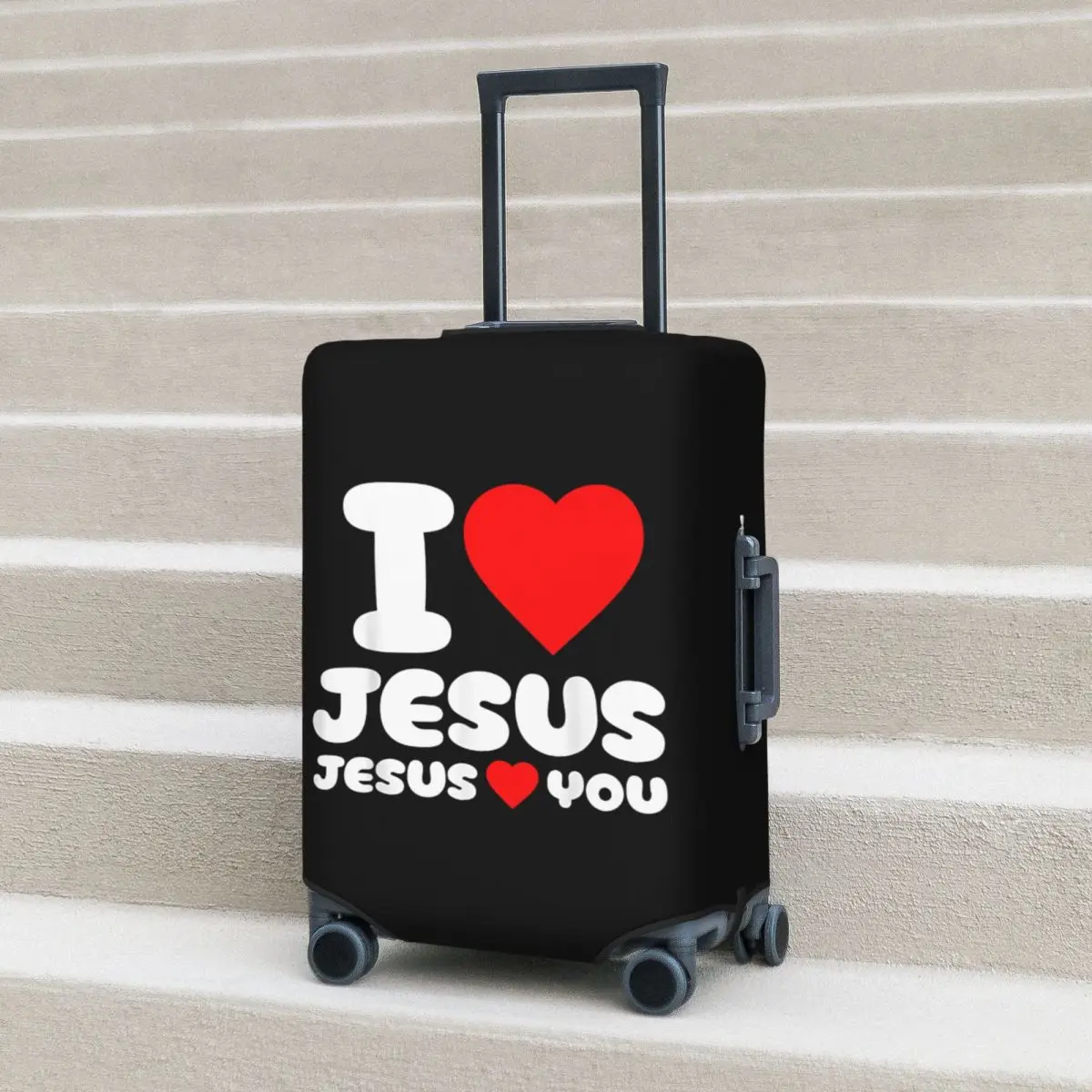 

I Love Jesus And Jesus Loves You Christian Suitcase Cover Holiday Cruise Trip Strectch Luggage Accesories Protection
