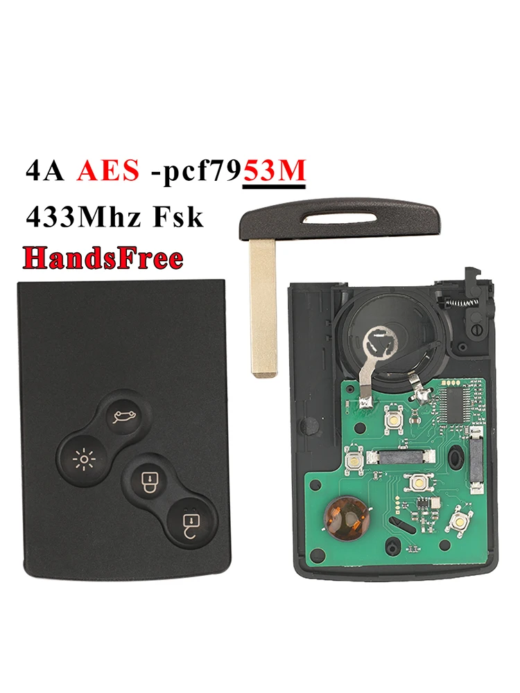 jingyuqin 433MHz 4A PCF7953 Chip Car Key Smart Card dla Renault Clio IV Captur Passive Keyless Go Entry Remote HandsFree System — Zdjęcie 2 z 2