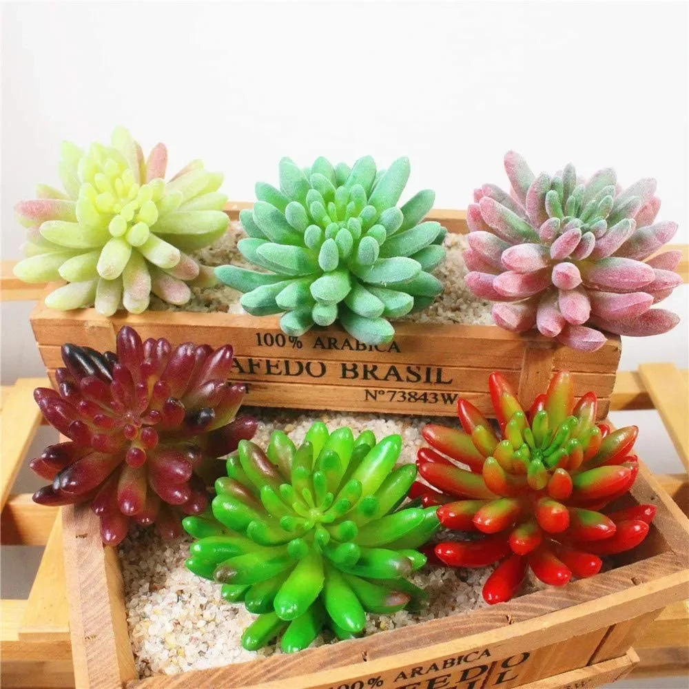 11PCS Assorted Multicolor Artificial Succulent Plants Faux Textured Cactus Aloe Succulent  for Wedding for Home Decor