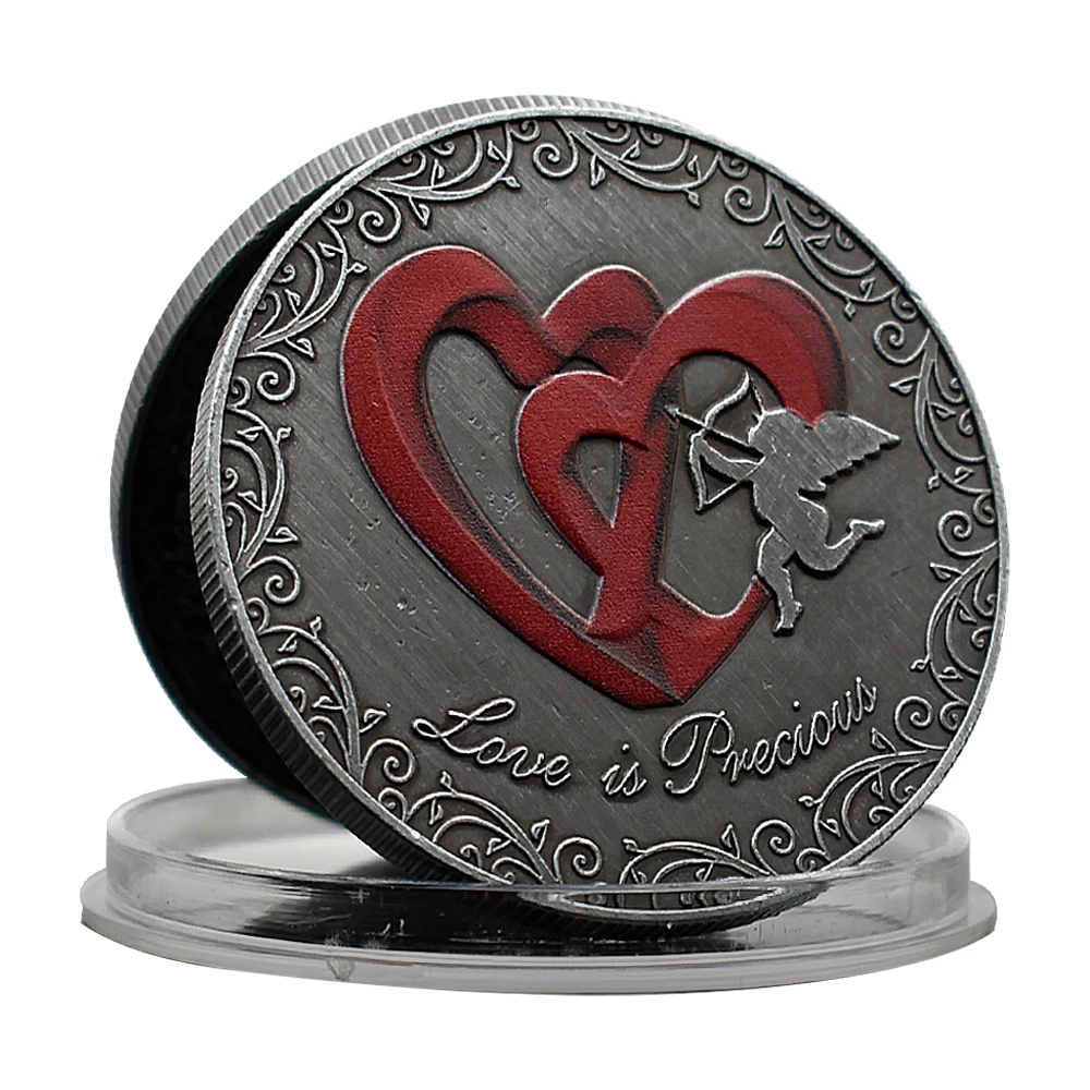 

Love Metal Challenge Coin Collectibles Abstract Art Commemorative Medal Diamond-encrusted Craft Gifts Happy Valentine's Day