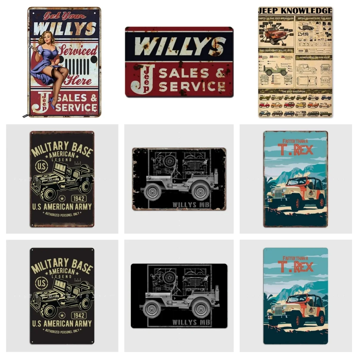 Kalynvi Get Your Willys Tin Signs,Pin Up Girl Serviced Here Vintage Metal Tin Sign for Men Women,Wall Decor for Bars,Restaurants