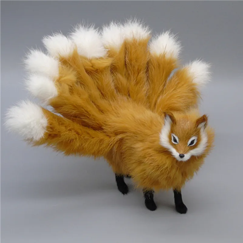 Simulation Fox 23x12x12cm Model Plastic&Furs Fox With Nine Tails Handicraft Miniatures Home Decoration Gift A0301