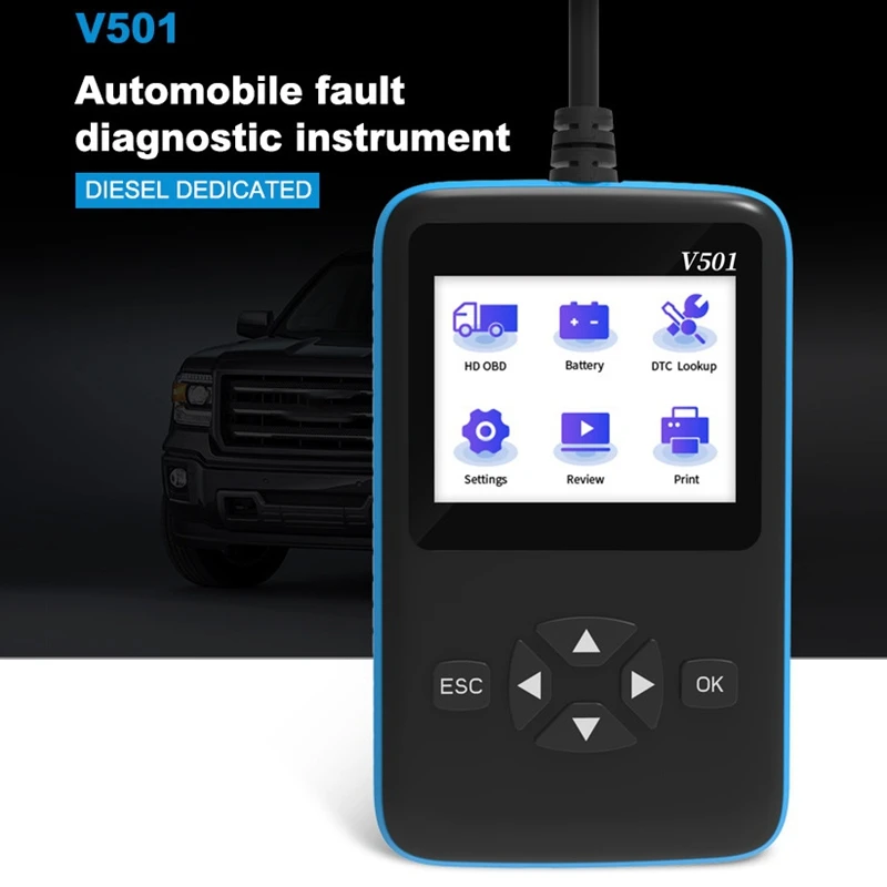 

V501 Code Reader For Car And Truck OBD 2 Car Diagnostic Auto Tool J1939 Heavy Duty Truck Scanner Support Printing