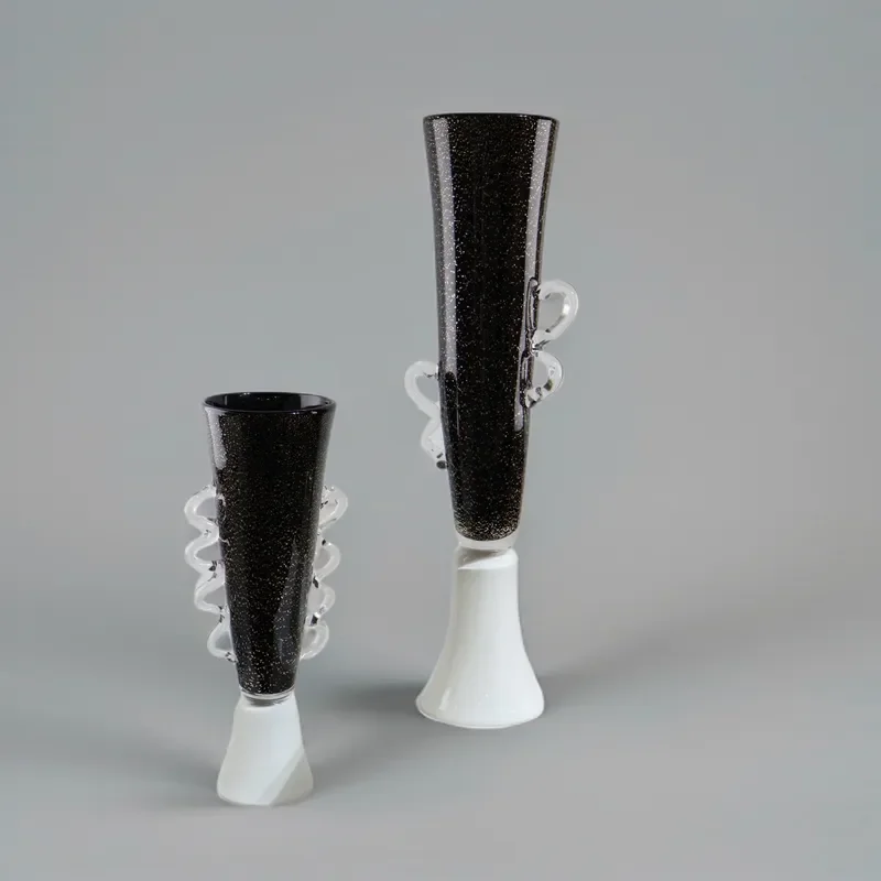 Elegant French Style Black Glazed Glass Vase Medium Size High Footed Design Classical Home Decor for Dining Room Side Cabinet