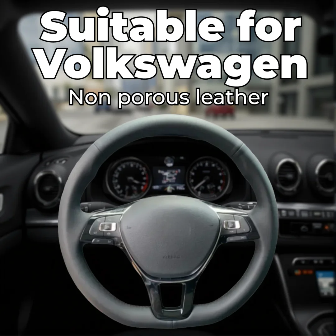 Leather Steering Wheel Cover for Volkswagen/Sagitar/Lavida/Plus/Bora/Magotan/Tayron/Passat-Custom Fit, Hand-Stitched, Hole-Free