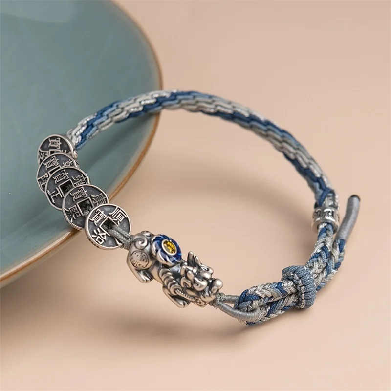

Retro Braided Rope Bracelet For Men Jewelry Lucky Wealth Beast Pixiu Coins Bracelet Male Hand Accessories
