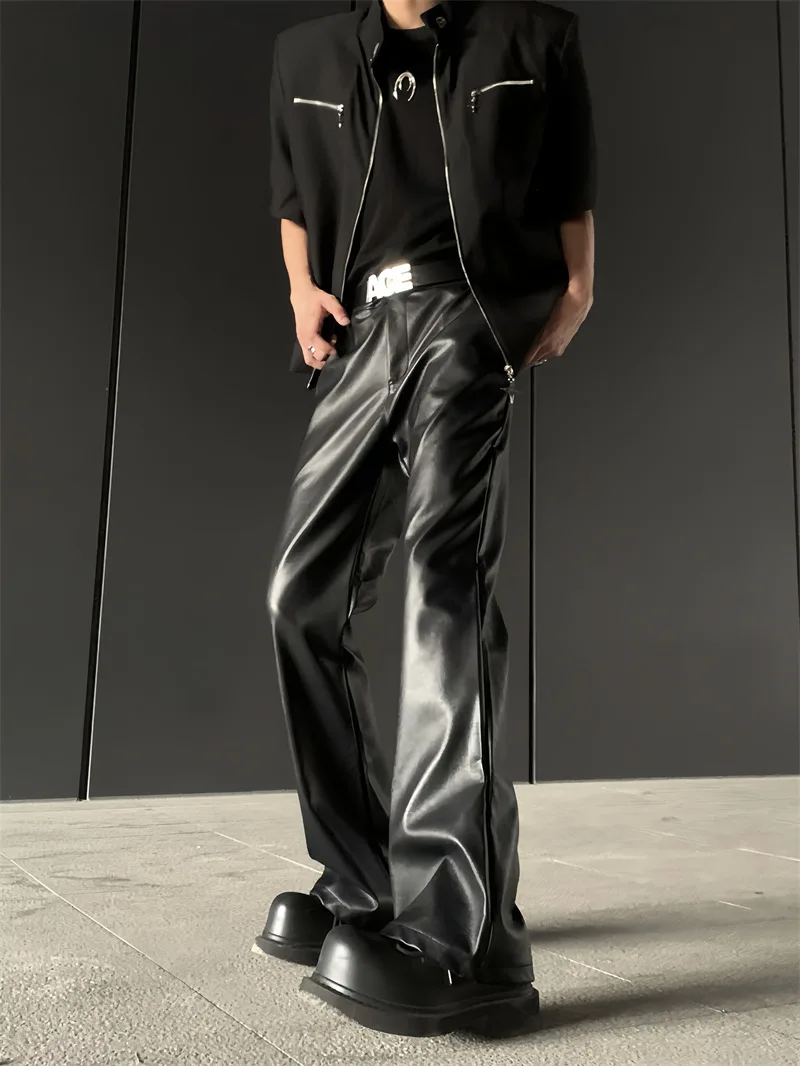 

Casual Loose Men's PU Leather Pants 2025 American Retro High-End Feel Small ence Design Long Trousers Versatile Wide Leg