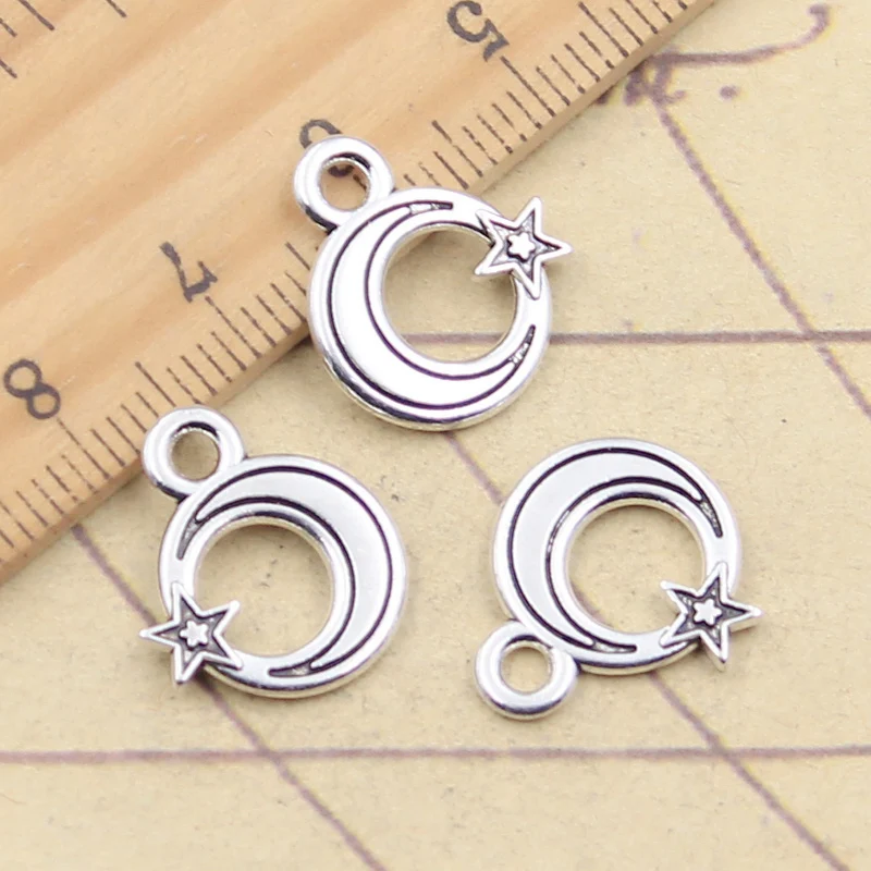 20 pçs encantos lua estrela 11x14mm tibetano prata cor pingentes antigo jóias fazendo diy artesanal ofício