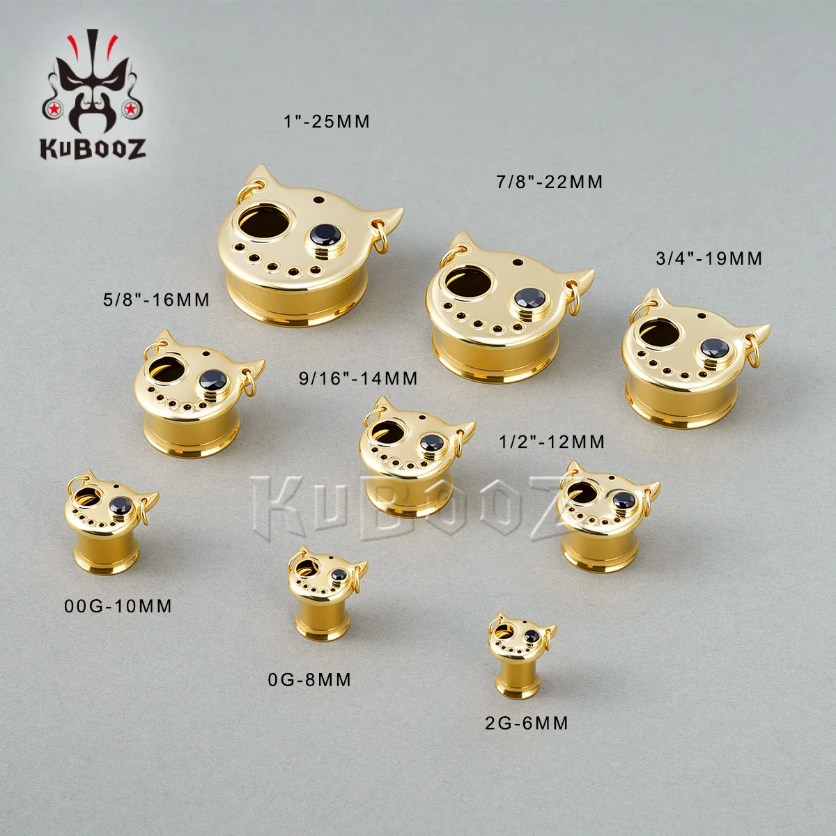 KUBOOZ Devil Eye Ohr-Tunnel-Plugs aus 316L Edelstahl, hypoallergen, mit CZ-Steinen, Ohr-Dehnungsringe, Punk-Gothic-Piercing-Schmuck – Detail 1