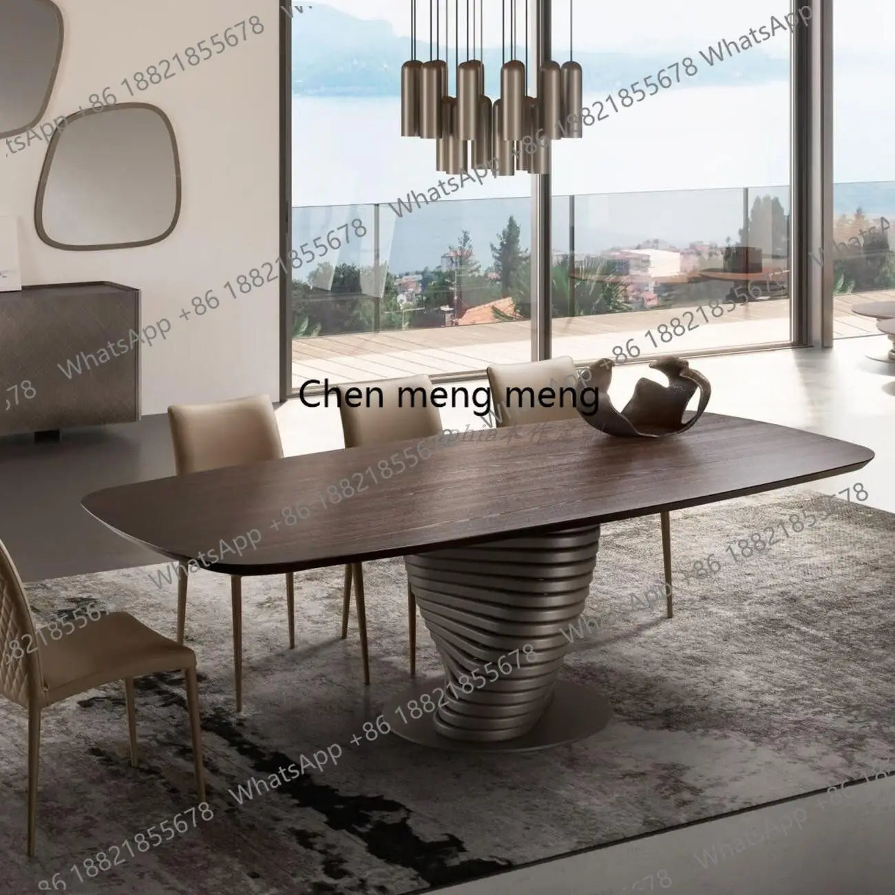 minimalist ash wood solid wood dining table Modern light luxury rectangular rotating superimposed black walnut dining table