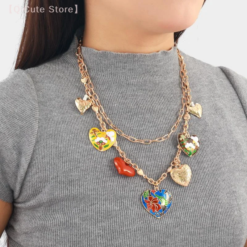 

Beautiful Bohemian Heart and Flower Multi-Layered Necklace Duo; Ideal for Summer Vacation and Parties