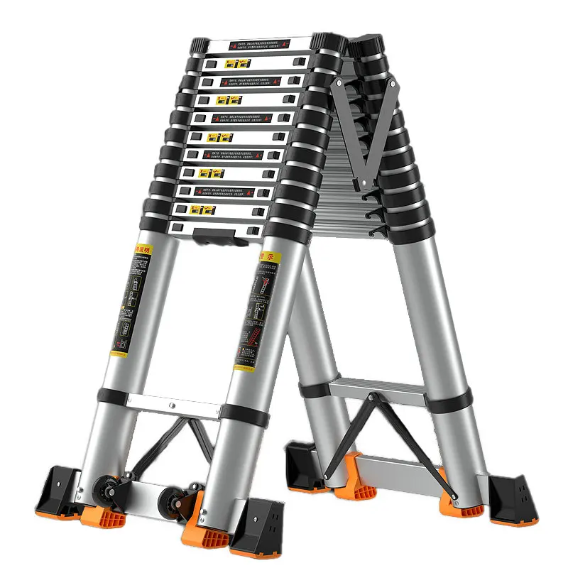 4.7m/5.1m Aluminum Alloy Telescopic Extension Ladder with Anti-Tilt Support and Seamless Tubes Perfect for Home and DIY