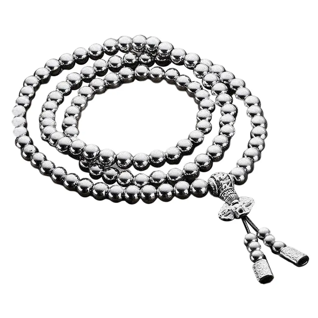 Stainless Steel Buddha Beads Bracelet Vertical Length 48cm Versatile Waterproof Accessory Sturdy Jewelry Car Decoration 8mm Bead