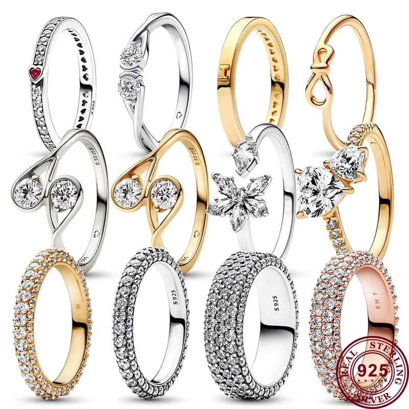 New Hot Selling 925 Silver Shining Dense Set Mother's Day Love for Mom Women's Logo Ring Holiday Gift DIY Charm Jewelry