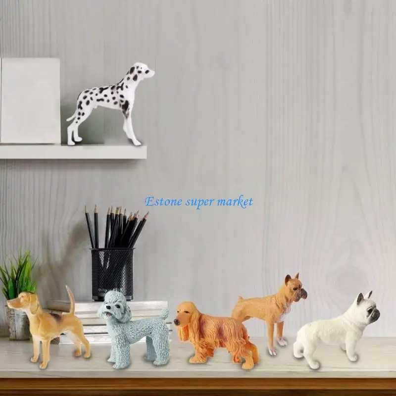 090B Dog Statue Figure Toy Kids Collection Poodle Dog Figurine Desk Display Decors