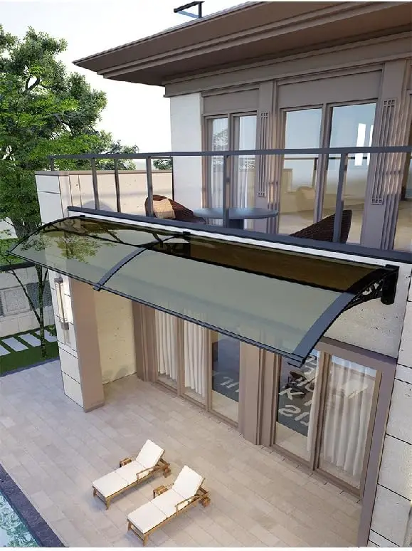 Window Door Awning, Brown Solid Polycarbonate Panel With Black Bracket (Light Brown, 40 In. X 40 In.)