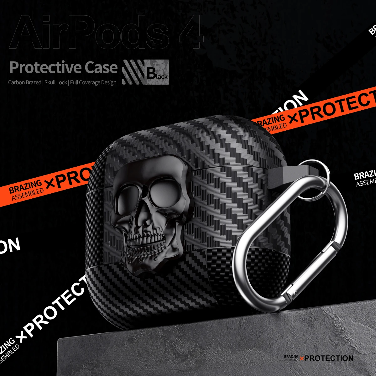 Latch switch Shockproof Case for Airpods 1 Pro 2 3 4 ANC Cover Black Carbon Fiber Texture Shell for AirPods4 Coque Bag Skeleton