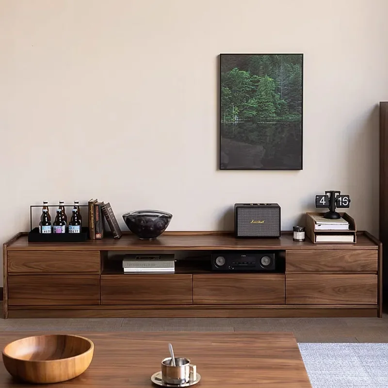 Nordic Solid Wood TV Stand Black Walnut Cherry Media Console Modern Living Room Floor Storage Cabinet Audio Visual Unit