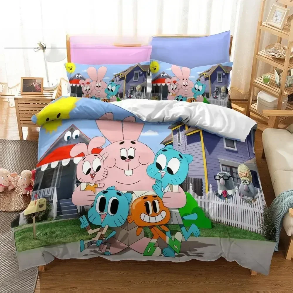 Anime Amazing World Gumball 3D Darwin Anais Printed Bed Set Duvet Cover Pillowcase Bedding Set Linen Sheet Quilt Cover Full Size